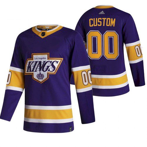 Cheap Men Los Angeles Kings 00 Custom Purple NHL 2021 Reverse Retro jersey